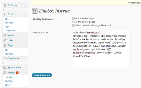 Screen Capture of SEO Ultimate Linkbox Inserter Module