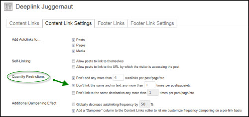Link Quantity Restrictions Setting