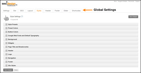 First configure Global Settings, then tweak elements on / off on the page level settings